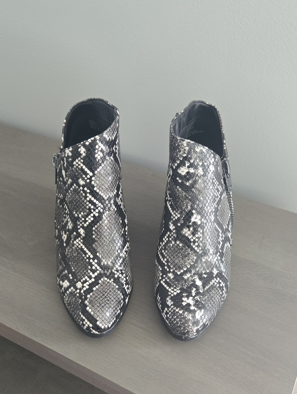 Snake-Print Ankle Boots in Black & White